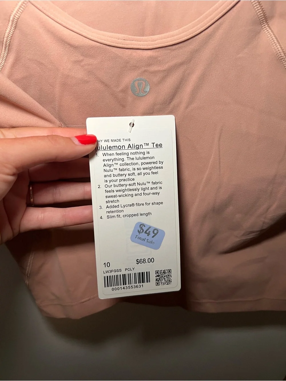 lululemon athletica Align Tee size 10. Short Sleeve V-Neck Tee in Dusty Rose